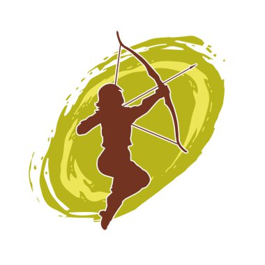 Dişi okçu bir dövüşçünün silueti ok ve yayla pozisyonunu alıyor..