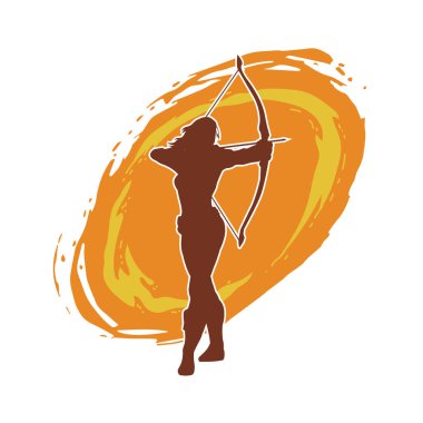 Dişi okçu bir dövüşçünün silueti ok ve yayla pozisyonunu alıyor..