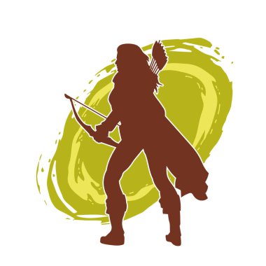 Dişi okçu bir dövüşçünün silueti ok ve yayla pozisyonunu alıyor..