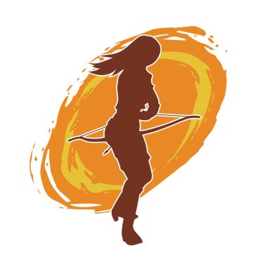 Dişi okçu bir dövüşçünün silueti ok ve yayla pozisyonunu alıyor..