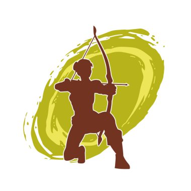 Dişi okçu bir dövüşçünün silueti ok ve yayla pozisyonunu alıyor..