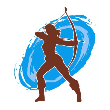 Dişi okçu bir dövüşçünün silueti ok ve yayla pozisyonunu alıyor..