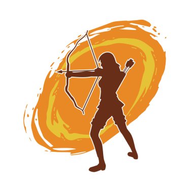 Dişi okçu bir dövüşçünün silueti ok ve yayla pozisyonunu alıyor..