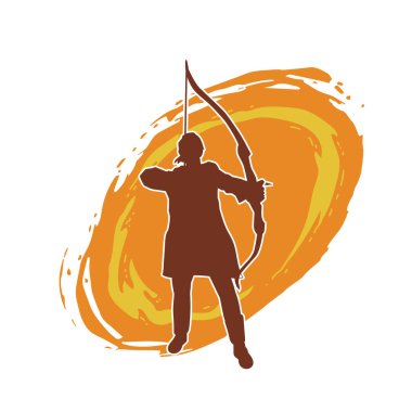 Dişi okçu bir dövüşçünün silueti ok ve yayla pozisyonunu alıyor..