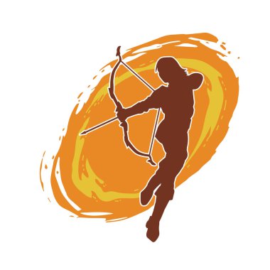 Dişi okçu bir dövüşçünün silueti ok ve yayla pozisyonunu alıyor..