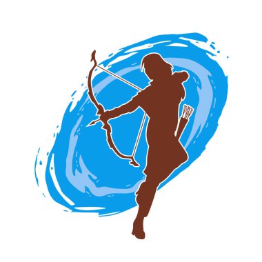 Dişi okçu bir dövüşçünün silueti ok ve yayla pozisyonunu alıyor..