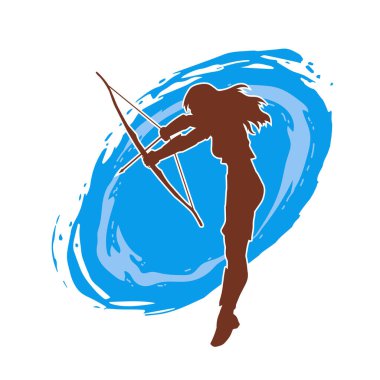 Dişi okçu bir dövüşçünün silueti ok ve yayla pozisyonunu alıyor..