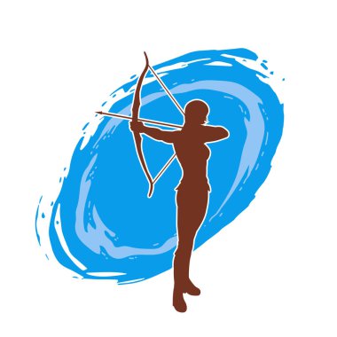 Dişi okçu bir dövüşçünün silueti ok ve yayla pozisyonunu alıyor..