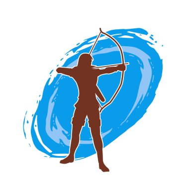 Dişi okçu bir dövüşçünün silueti ok ve yayla pozisyonunu alıyor..