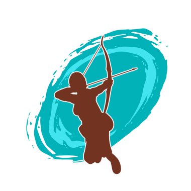 Dişi okçu bir dövüşçünün silueti ok ve yayla pozisyonunu alıyor..