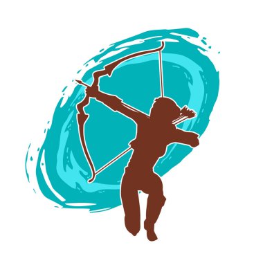 Dişi okçu bir dövüşçünün silueti ok ve yayla pozisyonunu alıyor..