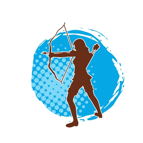 Dişi okçu bir dövüşçünün silueti ok ve yayla pozisyonunu alıyor..