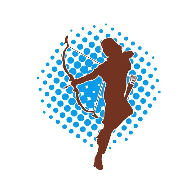 Dişi okçu bir dövüşçünün silueti ok ve yayla pozisyonunu alıyor..