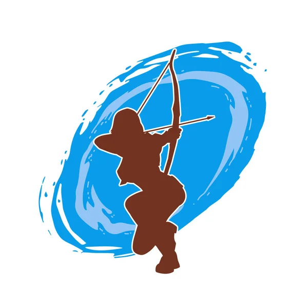 stock vector Silhouette of a female archer fighter in action pose with her arrow and bow.
