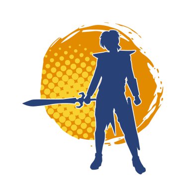 Bir kadın dövüşçünün silueti kılıç taşırken poz veriyor..