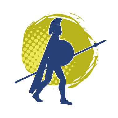 Zırh giyen ve zıpkın taşıyan bir kadın savaşçının silueti.