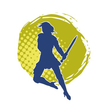 Bir kadın dövüşçünün silueti kılıç taşırken poz veriyor..