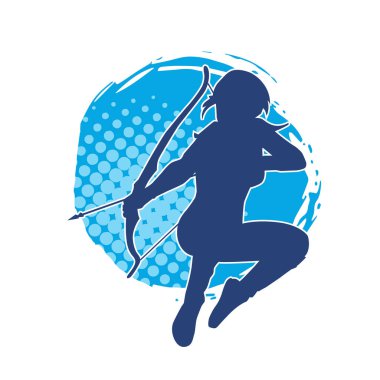 Dişi okçu bir dövüşçünün silueti ok ve yayla pozisyonunu alıyor..