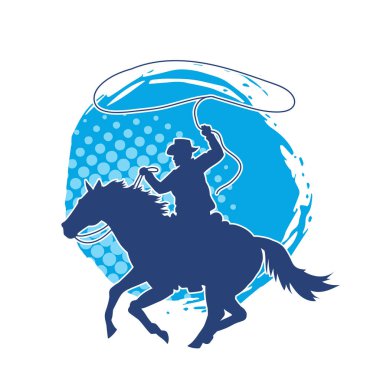 At süren bir kovboyun silueti. Kementle ip atıyor.