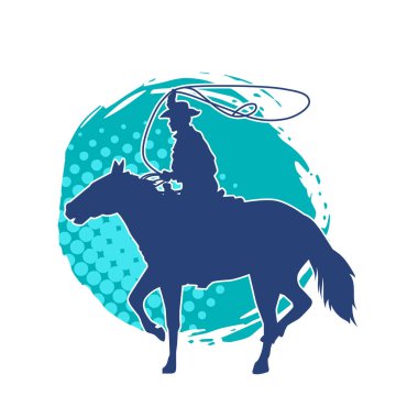 At süren bir kovboyun silueti. Kementle ip atıyor.