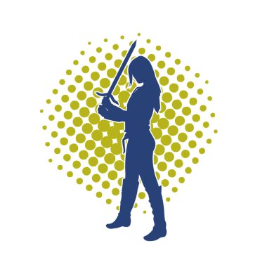 Bir kadın dövüşçünün silueti kılıç taşırken poz veriyor..