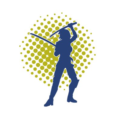 Bir kadın dövüşçünün silueti kılıç taşırken poz veriyor..