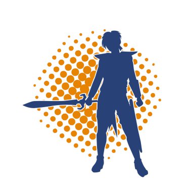 Bir kadın dövüşçünün silueti kılıç taşırken poz veriyor..