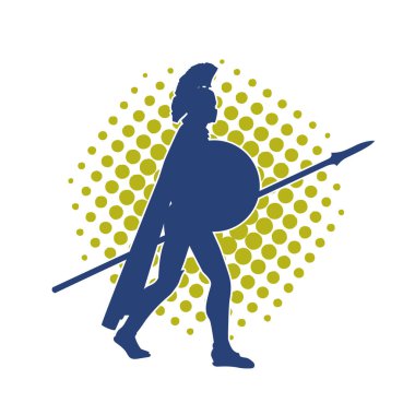 Mızrak ve demir kalkan taşıyan eski bir askerin silueti..