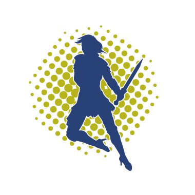 Bir kadın dövüşçünün silueti kılıç taşırken poz veriyor..