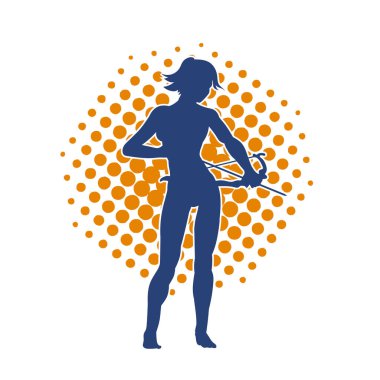 Dişi okçu bir dövüşçünün silueti ok ve yayla pozisyonunu alıyor..