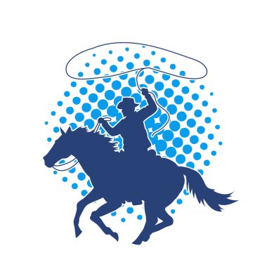 At süren bir kovboyun silueti. Kementle ip atıyor.