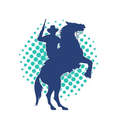 At süren ve silah taşıyan bir kovboyun silueti.