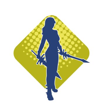 Bir kadın dövüşçünün silueti kılıç taşırken poz veriyor..