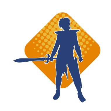 Bir kadın dövüşçünün silueti kılıç taşırken poz veriyor..