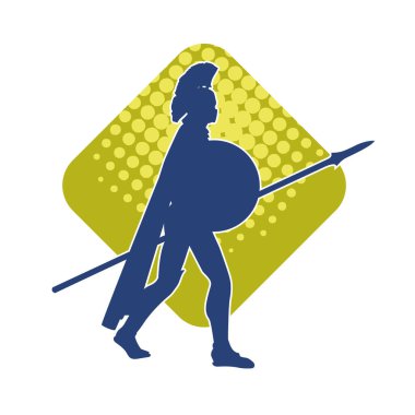 Mızrak ve demir kalkan taşıyan eski bir askerin silueti..