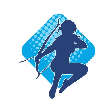 Dişi okçu bir dövüşçünün silueti ok ve yayla pozisyonunu alıyor..