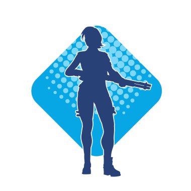 Uzun namlulu tüfek taşıyan bir kadın savaşçının silüeti. Silah taşıyan bir kadın dövüşçünün silueti.