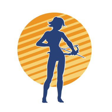 Dişi okçu bir dövüşçünün silueti ok ve yayla pozisyonunu alıyor..