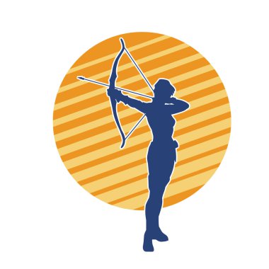 Dişi okçu bir dövüşçünün silueti ok ve yayla pozisyonunu alıyor..