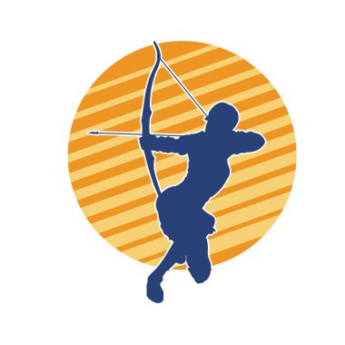 Dişi okçu bir dövüşçünün silueti ok ve yayla pozisyonunu alıyor..