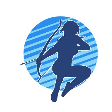 Dişi okçu bir dövüşçünün silueti ok ve yayla pozisyonunu alıyor..