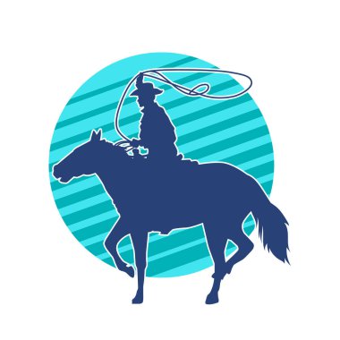 At süren bir kovboyun silueti. Kementle ip atıyor.