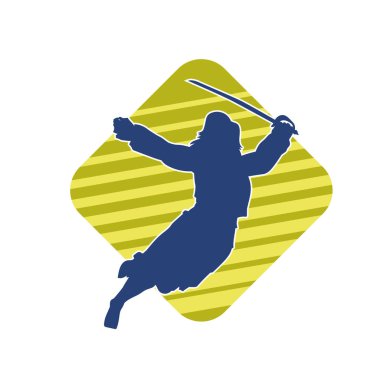 Bir kadın dövüşçünün silueti kılıç taşırken poz veriyor..