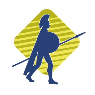 Mızrak ve demir kalkan taşıyan eski bir askerin silueti..