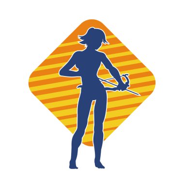 Dişi okçu bir dövüşçünün silueti ok ve yayla pozisyonunu alıyor..