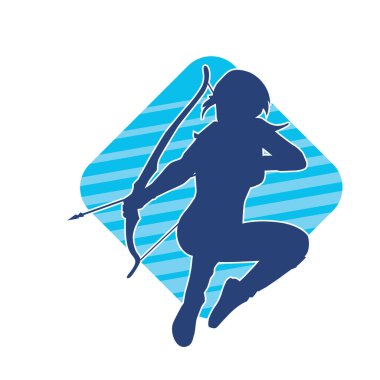 Dişi okçu bir dövüşçünün silueti ok ve yayla pozisyonunu alıyor..