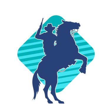 At süren ve silah taşıyan bir kovboyun silueti.