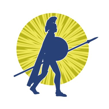 Mızrak ve demir kalkan taşıyan eski bir askerin silueti..