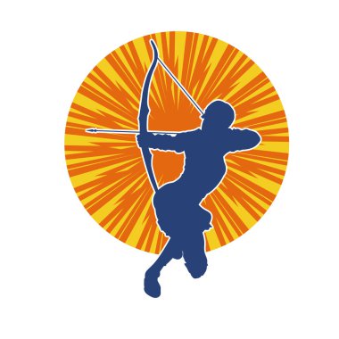 Dişi okçu bir dövüşçünün silueti ok ve yayla pozisyonunu alıyor..