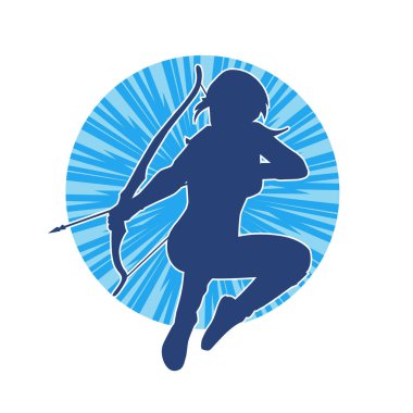 Dişi okçu bir dövüşçünün silueti ok ve yayla pozisyonunu alıyor..